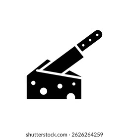 Bloque de queso con el cuchillo que lo corta icono