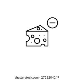 Bloque de queso y menos. Retire los ingredientes del pedido. Icono de Vector de trazo perfecto y editable