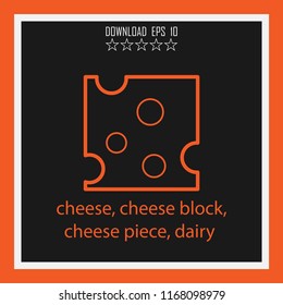 cheese, cheese block, cheese piece, dairy  vector icon