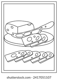 Cheese blocks in editable linear vector, coloring page design
