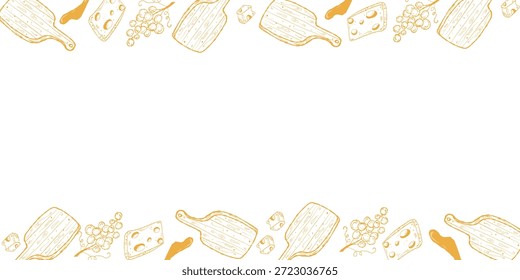 Borde de tablero de queso, marco de alimentos para menús. Vector de borde de charcutería, arte del marco. borde de Tablero de corte de queso, borde de menú rústico
