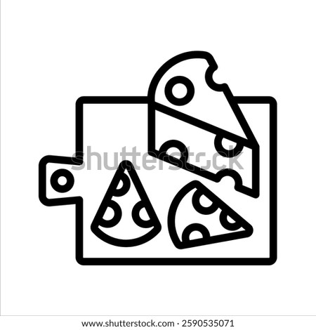 Cheese Board Line Vector Illustration On White Background.