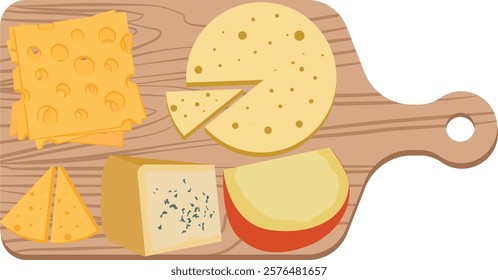 cheese board top view, Set or assortment cheeses, Cheese platter with different cheese.