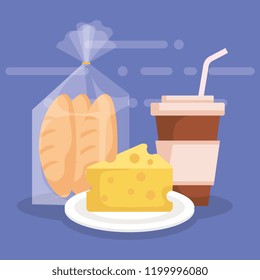 cheese with bread bag and coffee
