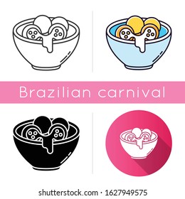 Cheese bread icons set. Linear, black and RGB color styles. Arancini. Pão de queijo. Brazilian traditional food. National cuisine. Bakery product. Brazil meal. Isolated vector illustrations