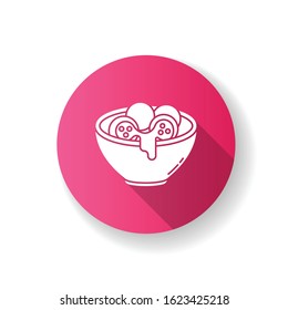 Cheese bread pink flat design long shadow glyph icon. Arancini. Pão de queijo. Brazilian food. National cuisine. Bakery product. Brazil meal. Silhouette RGB color illustration