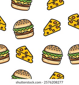 Cheese brger pattern seamless for fast food packaging