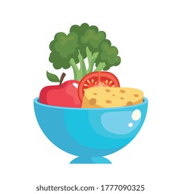 cheese broccoli tomato and apple inside bowl design, food eat restaurant and menu theme Vector illustration