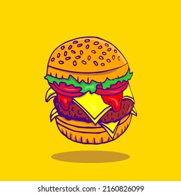 Cheese burger cartoon icon illustration, for various types of use