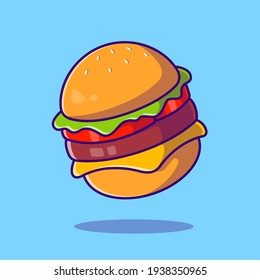 Cheese Burger Cartoon Vector Icon Illustration. Food Burger Icon Concept Isolated Premium Vector. Flat Cartoon Style