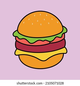 Cheese Burger Cartoon Vector Icon Illustration. Food Burger Icon Concept Isolated Premium Vector. Flat Cartoon Style