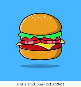 Cheese Burger Cartoon Vector Icons Illustration. Flat Cartoon Concept. Suitable for any creative project.