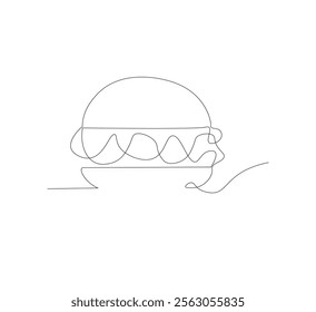 Cheese burger continuous single line drawing. Modern design logo. Vector illustration.