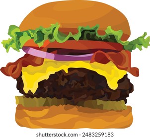 Cheese burger, delicious, white background, vector