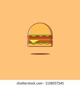 Cheese burger with double beef in flat line style