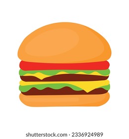 Cheese Burger with Double Beef Icon Doodle. Vector illustration flat icon juicy delicious hamburger isolated on white background