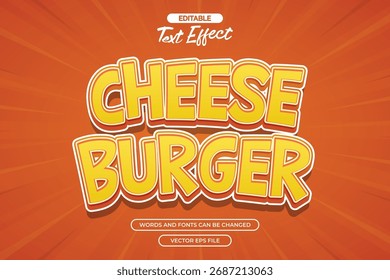 Efeito de texto editável hambúrguer de queijo com plano de fundo cômico