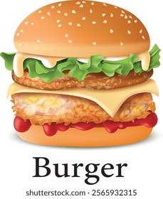 Cheese Burger Food. Cartoon hamburger. American fast food