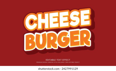 plantilla de efecto de texto 3d editable de comida hamburguesa de queso tipografía en negrita y estilo abstracto, logotipo de comida y marca de comida rápida