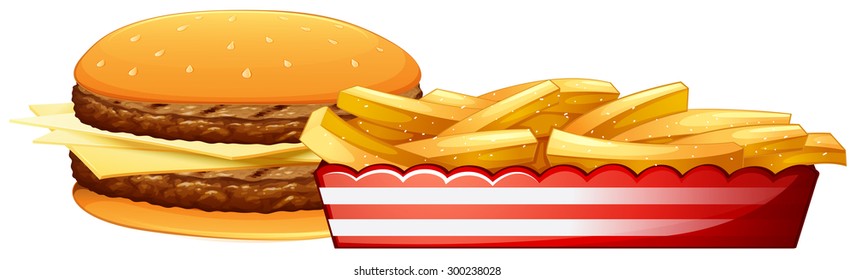 Cheese burger with frenchfries as sidedish