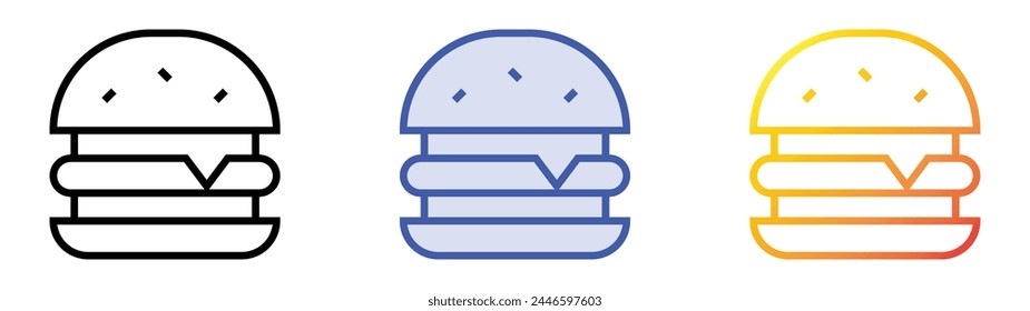 cheese burger icon. Linear, Blue Fill and Gradient Style Design Isolated On White Background