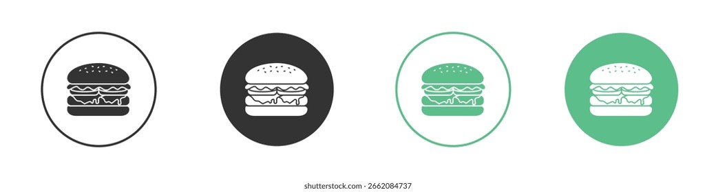 Icono de hamburguesa de queso Minimal Flat Line Vector Icon Set.