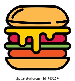 Cheese burger icon. Outline cheese burger vector icon for web design isolated on white background
