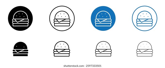 Cheese burger icon set in black and blue colors on white background
