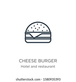 Cheese burger icon. Thin linear cheese burger outline icon isolated on white background from hotel and restaurant collection. Line vector sign, symbol for web and mobile