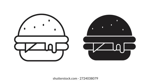 Ícones de hambúrguer de queijo, Vetor de linha. conjunto de símbolos sólidos