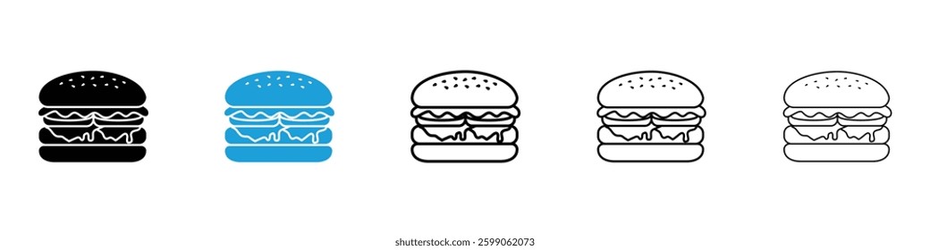 Cheese burger icons vector illustrations in black and blue colors for web and ui designs