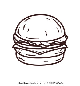 Cheese burger illustration vector, line art