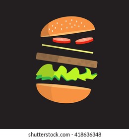 Cheese burger ingredients ,flat design