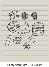 Cheese burger ingredients vector art