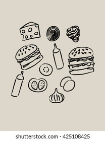 Cheese burger ingredients vector art