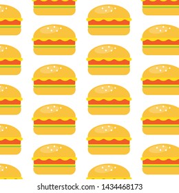 Cheese burger seamless pattern on white background,vector illustration.Cute flat minimal burger cartoon backdrop design.
