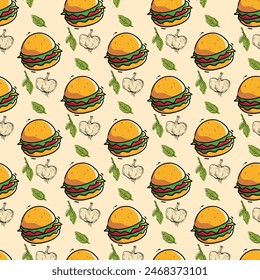 Cheese Burger Seamless Vector Pattern Design