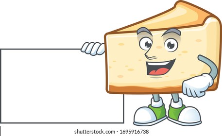 Cheese cake cartoon character concept Thumbs up having a white board