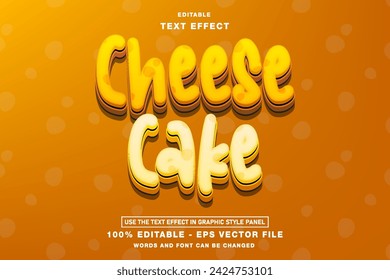 Cheese Cake Cartoon Editable Text Effect template design with 3d style use for business brand and logo