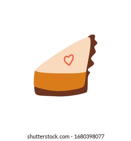 Cheese cake icon in flat cartoon style. Tasty dessert for kids and adults. Vector illustration