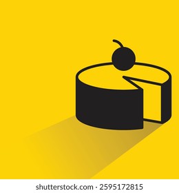 cheese cake icon on shadow yellow background