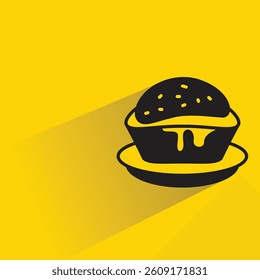 cheese cake icon with shadow yellow background