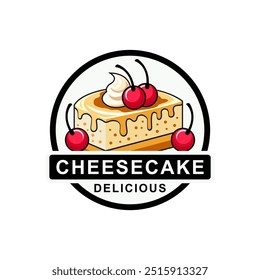 Cheese cake logo vector illustration template with cream and cherries on top