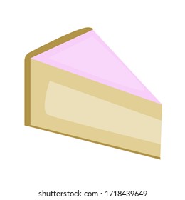 Cheese cake. Piece of pink cake. Flat style. Isolated vector illustration.