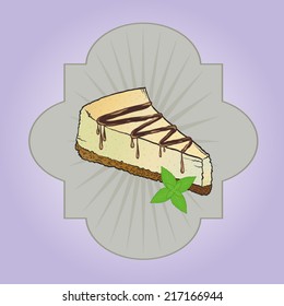 Cheese cake in vintage frame, hand drawn, vector illustration