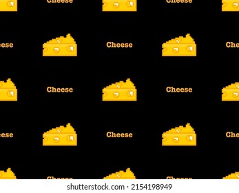 Cheese cartoon character seamless pattern on black background.Pixel style