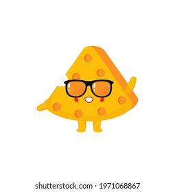 Cheese cartoon character with sunglasses vector on a white background