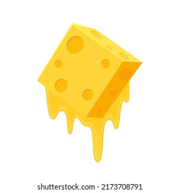 Cheese cartoon. Cube Cheese vector isolated on white background. Cheese stretch.