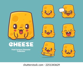 cheese cartoon. food vector illustration with different expressions