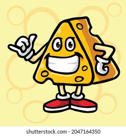 Cheese Cartoon Fun Cool Mascot Logo Character Design Vector Illustration